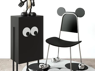 Modern Black Accent Chair With Mickey Mouse Ear Shaped Back And Metal Legs 3d model