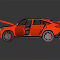 Red Sporty SUV Featuring Open Doors Red Interior Front Grille And Headlights