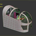 White Flight Cockpit Simulator With Transparent Dome Red Seats And Control Panel 3d model
