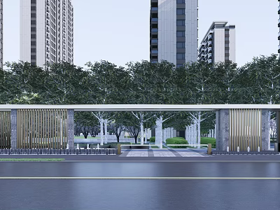Modern Residential Landscape With Tall Buildings Lush Trees And Paved Walkway 3d model