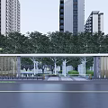 Modern Residential Landscape With Tall Buildings Lush Trees And Paved Walkway