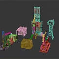 Abandoned Industrial Machinery Equipment With Oil Pumps Drill Rigs And Rusted Control Boxes