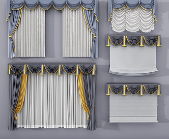 European Roman Curtain Pull Curtain Combination 3d model