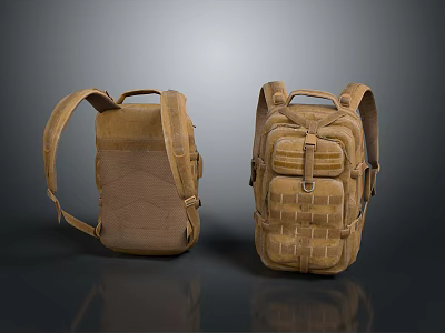Brown Military Style Tactical Backpack With Multiple Pockets And Durable Straps 3d model