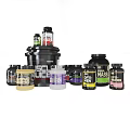 Assorted Fitness Food Supplements Including Protein Powder And Creatine Containers