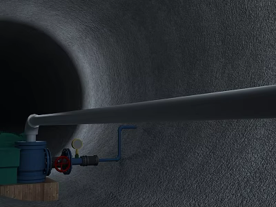 Construction Site Underground Pipe Installation With Valves Equipment And Tunnel Wall 3d model