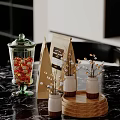 Decorative Ornament Set with Glass Jar Candies Coffee Bag Beaded Branch Vases and Wooden Tray
