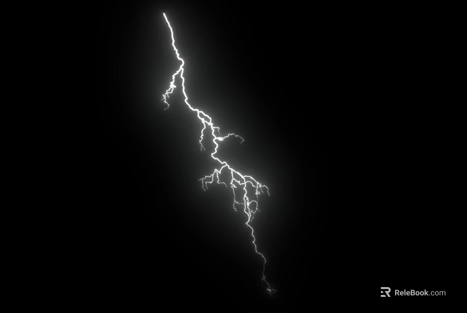 Bright Lightning Strike Illuminating Dark Background With Electric Charge Effect 3d model 
