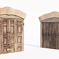 Rustic Wooden Double Doors With Arched Top And Carved Vintage Design