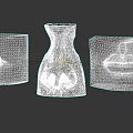 3D Models of Human Facial Features Eye Nose Mouth in White Sculpture with Dark Background