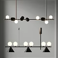 Modern Linear Chandelier With Metal Structure And Spherical Bulbs For Dining Room Lighting