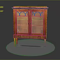 Vintage Wooden Cabinet With Double Glass Doors And Carved Legs Design