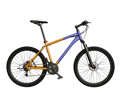 Stylish Mountain Bike With Blue And Orange Frame Black Wheels Seat And Handlebars 3d model