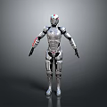 Silver Robot Character With Metallic Armor Helmet And Full Body Design 3d model