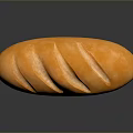 Appetizing Golden Long Bread With Surface Slits On Dark Shiny Background 3d model