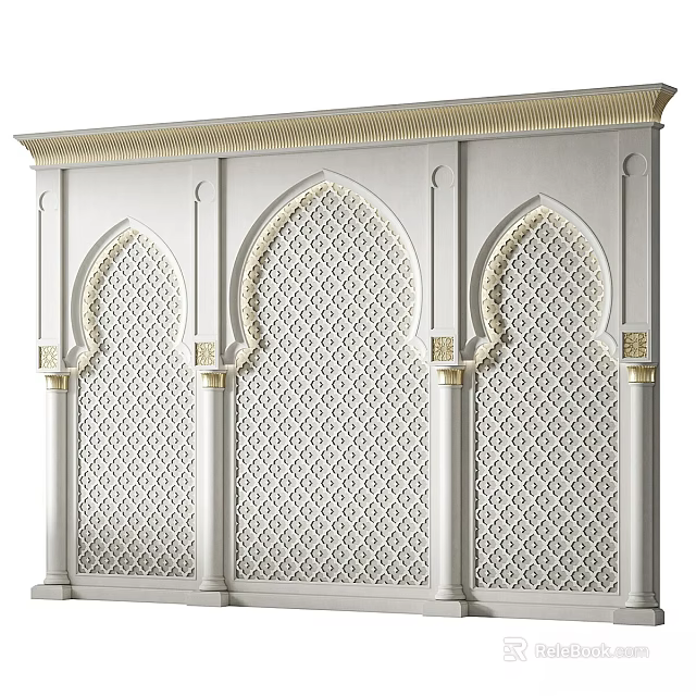 Three Traditional Ornate Arches With Intricate Patterns And Gold Accents 3d model 