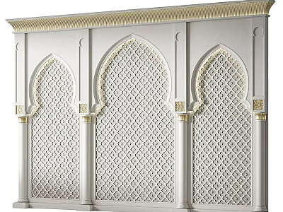 Three Traditional Ornate Arches With Intricate Patterns And Gold Accents 3d model