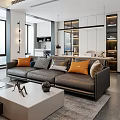 Modern Minimalist Living Dining Room Interior With Gray Sofa White Table And Natural Light