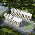 Modern Office Buildings Surrounded By Green Trees And Lawn With Parking Area And Road Access