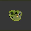 Brown Treasure Chest In 3D Scene With Green Cone Trees Stones Mushrooms On Orange Ground