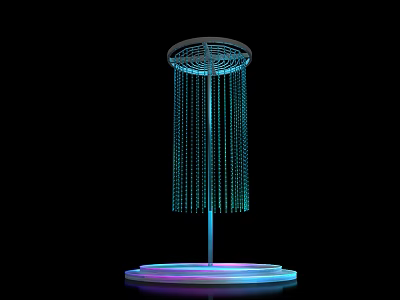 Illuminated Decorative Structure With Circular Top And Blue Hanging Chains On Black Background 3d model