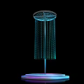 Illuminated Decorative Structure With Circular Top And Blue Hanging Chains On Black Background 3d model