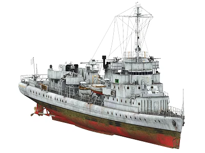 Vintage Warship Model With Gray Hull Red Bottom And Detailed Upper Structure 3d model