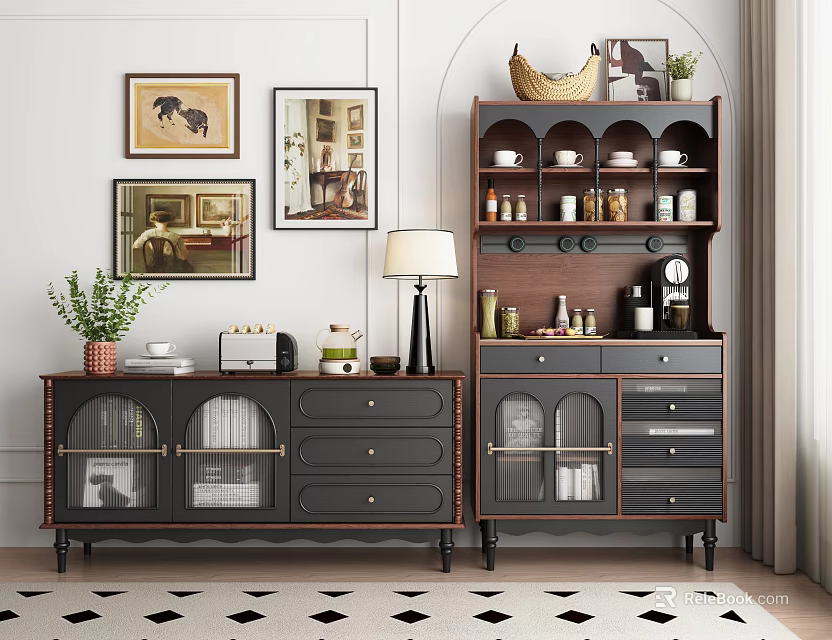 Elegant Modern Entryway Cabinet And Sideboard With Decor Items Lamp And Plant 3d model 