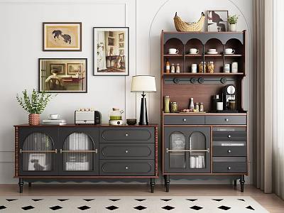 Elegant Modern Entryway Cabinet And Sideboard With Decor Items Lamp And Plant 3d model