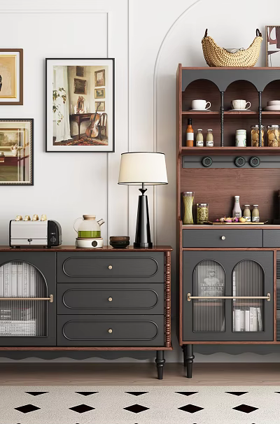 Elegant Modern Entryway Cabinet And Sideboard With Decor Items Lamp And Plant 3d model