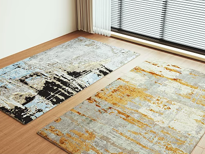 Two Square Rugs In Room With Wooden Floor And Window 3d model
