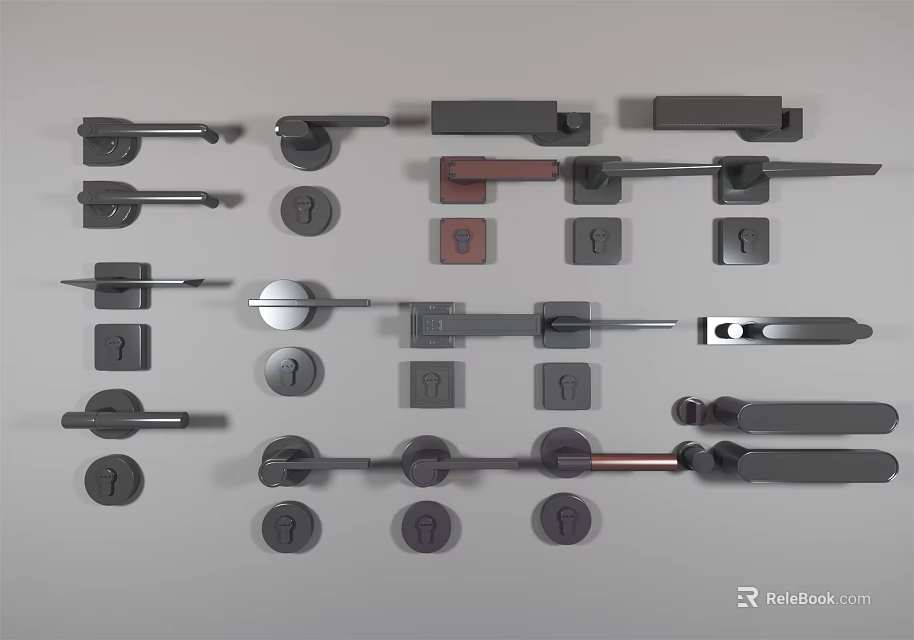 Assorted Modern Metal Door Handles with Different Designs Shapes and Styles 3d model 
