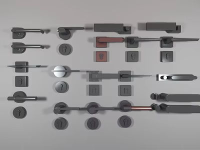 Assorted Modern Metal Door Handles with Different Designs Shapes and Styles 3d model