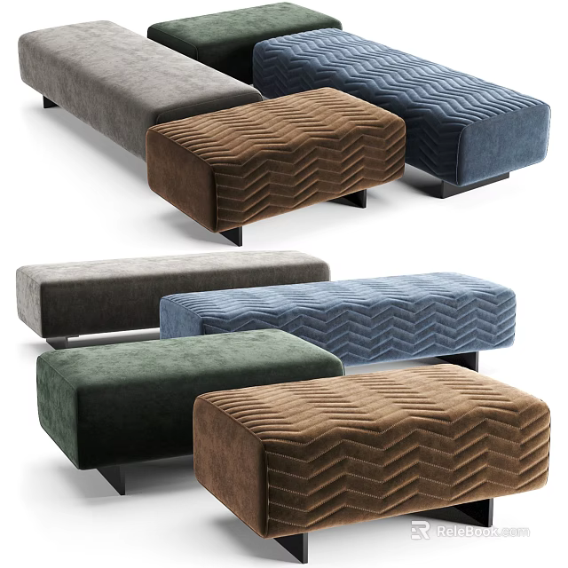 Modern Chevron Pattern Ottomans in Multiple Colors with Sturdy Black Legs 3d model 