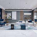 Modern Living Dining Room Interior Design With Blue Chair Large Windows TV Wall And Rug