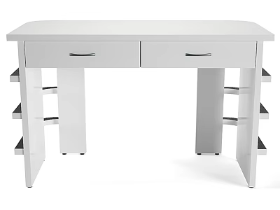 White Functional Desk with Two Drawers and Side Shelves for Home Office Use 3d model