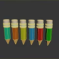 Six Vibrant Colored Pencils With White Caps And Wooden Tips As Household Items