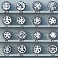 Car Tires and Rims Collection Featuring Various Brands Such As BMW Honda Audi Mercedes