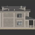 Elegant Two Story Villa Exterior With Gray Roof Beige Walls Dark Windows Black Door Steps