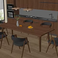Modern Restaurant Dining Area With Wooden Table Black Chairs And Open Kitchen
