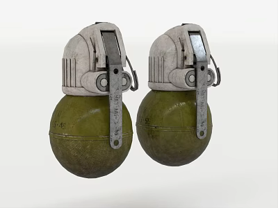 Military Green Hand Grenades With Metal Fuse Mechanism And Classic Design 3d model