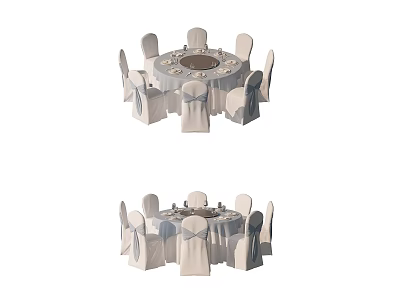 Elegant Round Dining Table Set With White Tablecloth Chairs And Bow Decorations 3d model