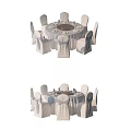 Elegant Round Dining Table Set With White Tablecloth Chairs And Bow Decorations 3d model