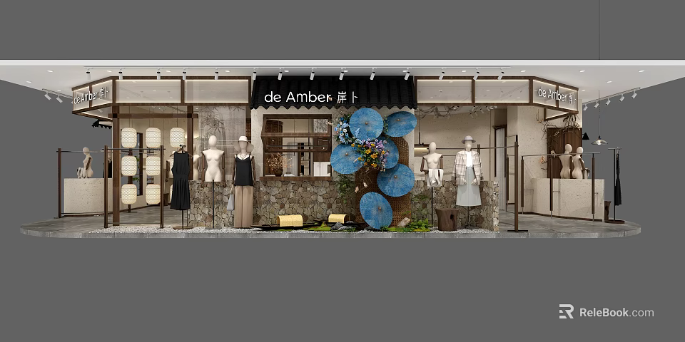 Elegant Modern Women Clothing Store Exterior Design With Unique Artistic Decorations And Stylish Mannequin Displays 3d model 