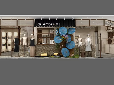 Elegant Modern Women Clothing Store Exterior Design With Unique Artistic Decorations And Stylish Mannequin Displays 3d model
