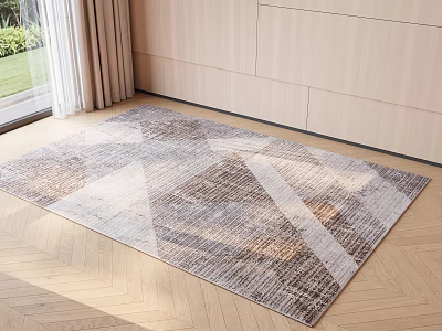 Square Area Rug With Geometric Pattern In Neutral Tones For Living Room Wooden Floor 3d model