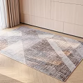 Square Area Rug With Geometric Pattern In Neutral Tones For Living Room Wooden Floor