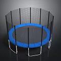 Round Trampoline With Blue Jumping Mat Black Enclosure Net And White Frame 3d model