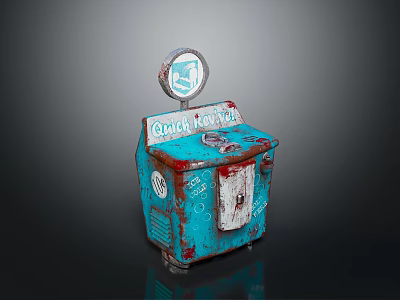 Blue Vintage Coca-Cola Vending Machine With Graffiti And Rusty Details 3d model