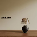 Stylish Table Lamp With Black Base And Patterned Lampshade On Wooden Table Beige Background 3d model